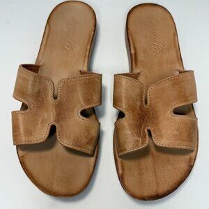 Genuine Leather Ayulla by Antelope Tan Sandals Women's Size 39 Slip-On Flat